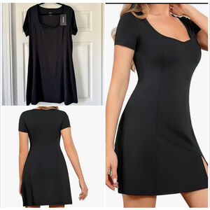 Women BANZHUKE Tennis T-Shirt Dress XL Black Short Sleeve Mini Summer Casual